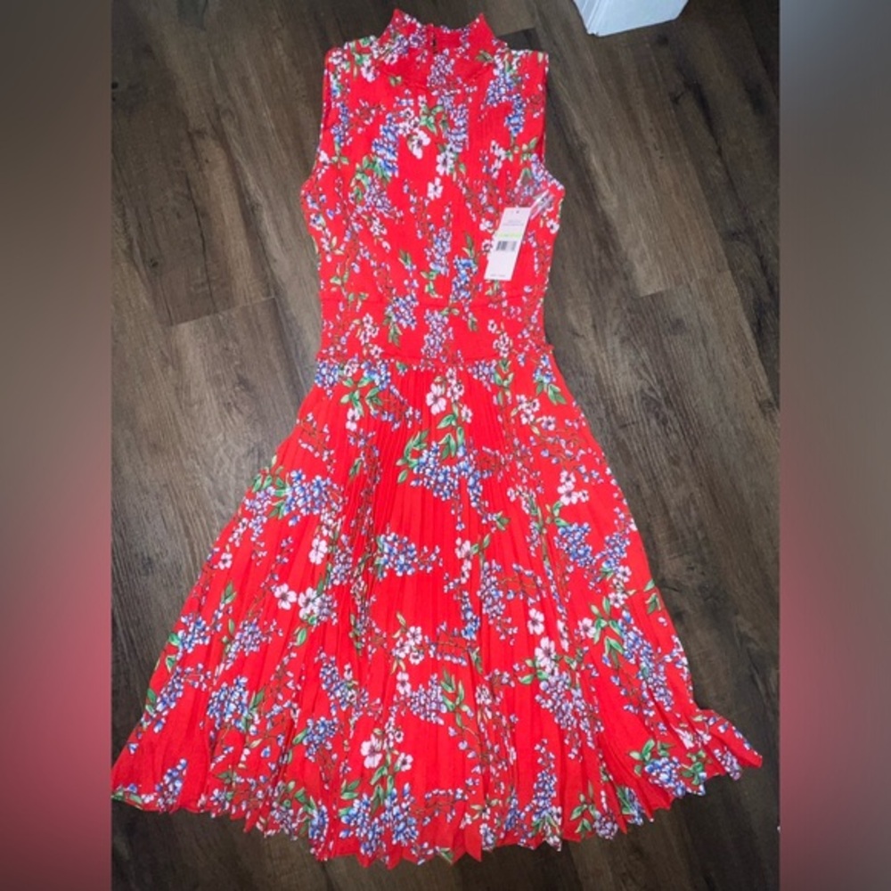 Nanette Lepore NWT Red Floral Pleated Dress